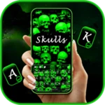 neon green skulls keyboard bac android application logo